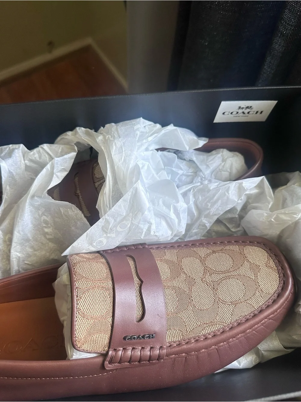 Coach Men's Brown Canvas Logo Penny Loafers